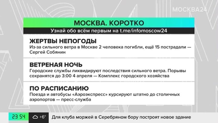 Новости часа: Собянин сообщил о двух погибших из-за непогоды в Москве