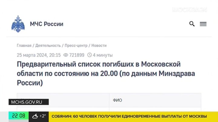 МЧС обновило список опознанных жертв теракта в «Крокус Сити Холле»