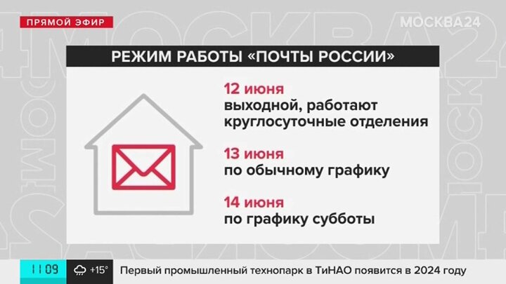 Режим работы почты 12 июня 2024