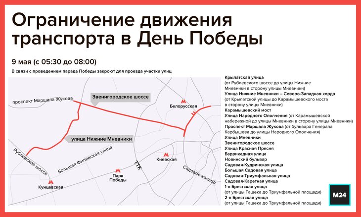 Схема перекрытия улиц москвы 9 мая